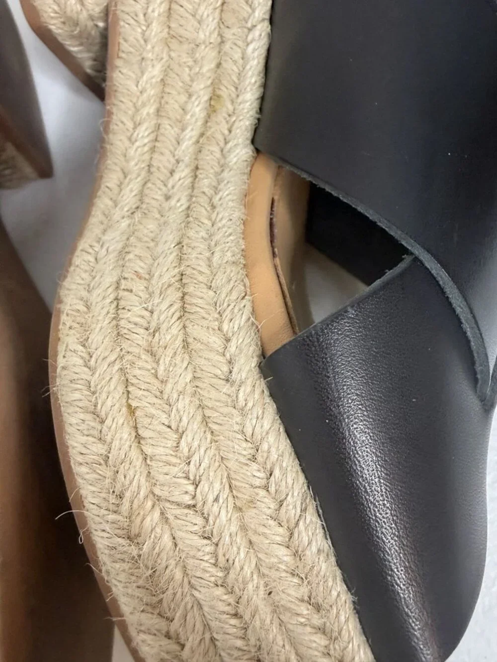 Soludos Black Leather Espadrille Platform Sandals Size 7